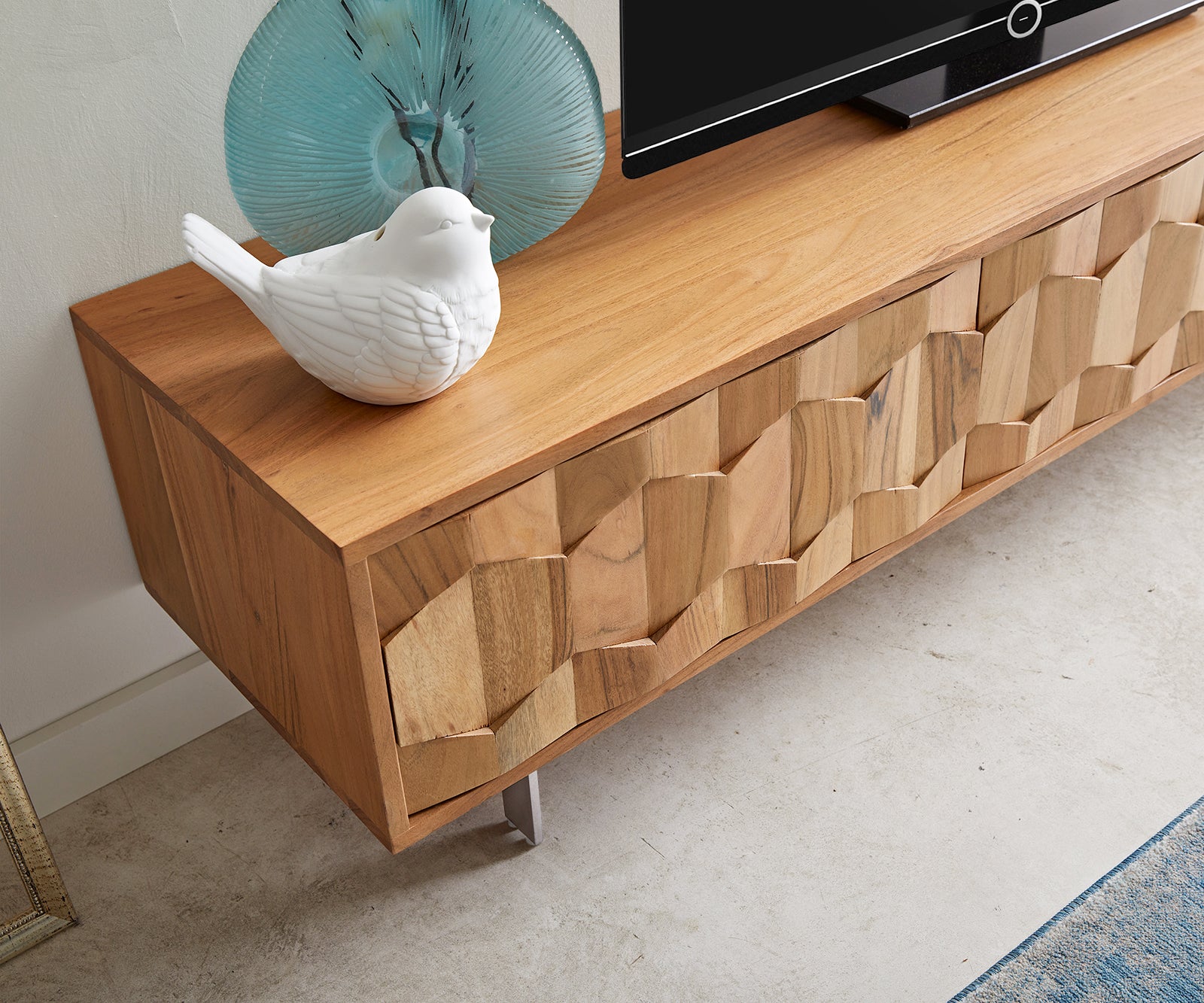 TV Stand Fevo 160-200 cm Acacia Wood Natural 2 Doors 2 Compartments