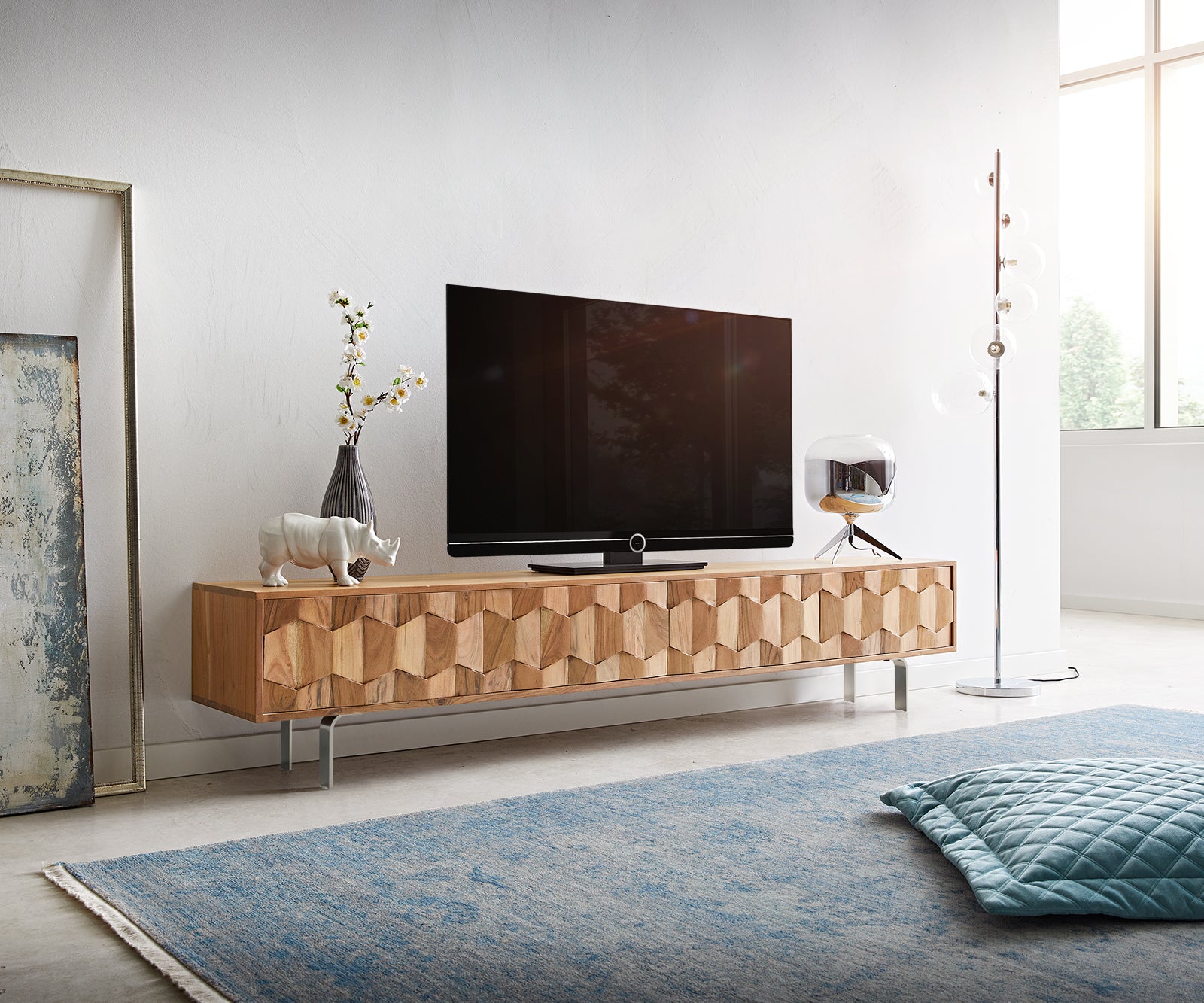 TV Stand Fevo 200-220 cm Acacia Wood Natural 4 Doors