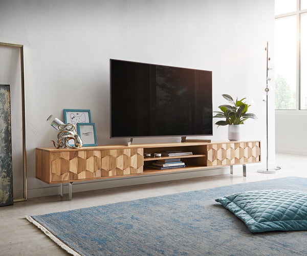 TV Stand Fevo 240 cm Acacia Wood Natural 4 Doors 2 Compartments