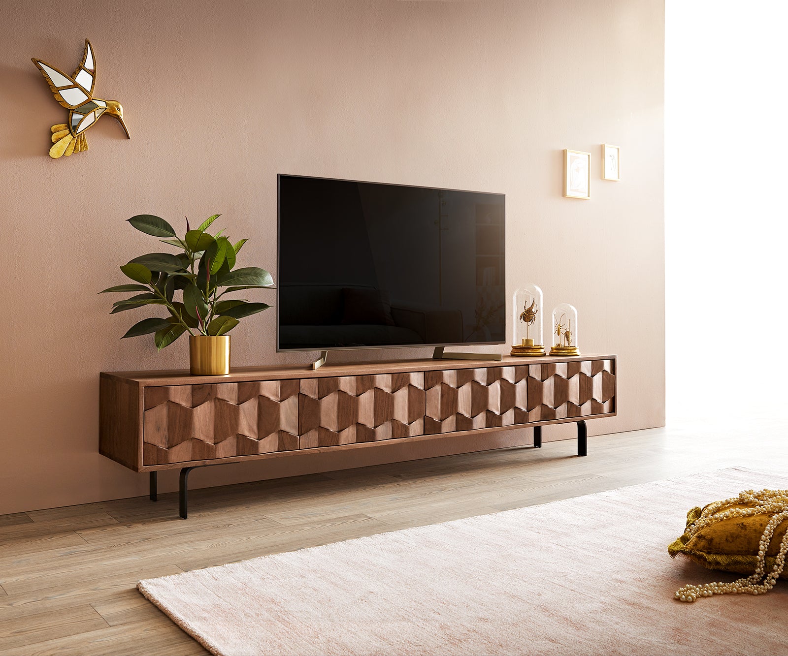 TV Stand Fevo 200 cm Acacia Wood Brown 4 Doors