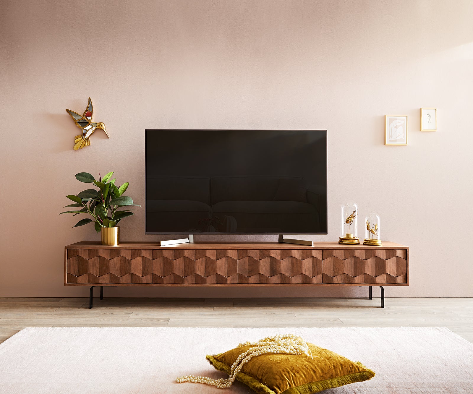 TV Stand Fevo 220 cm Acacia Wood Brown 4 Doors