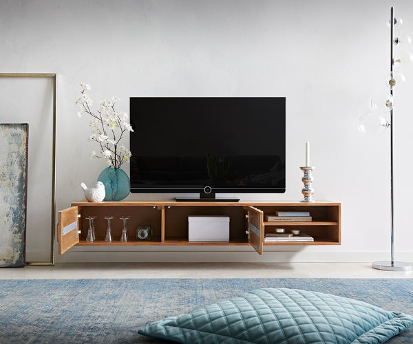 Floating TV Stand Fevo 160-200 cm Acacia Wood Natural 2 Doors 2 Compartments