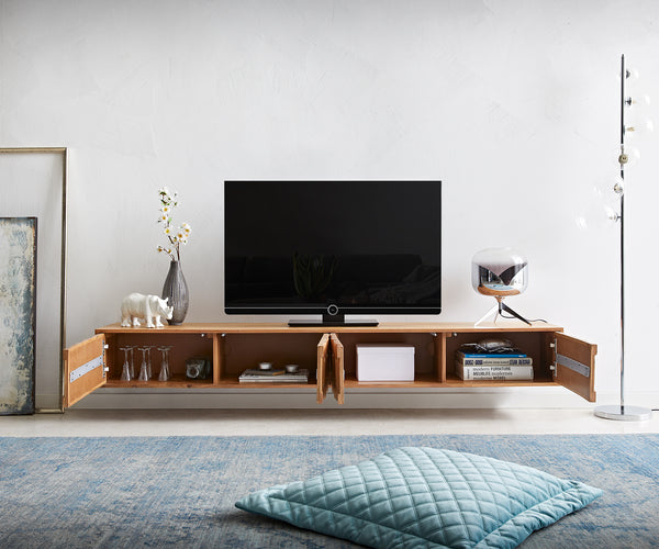 Floating TV Stand Fevo 200-220 cm Acacia Wood Natural 4 Doors