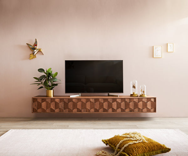 Floating TV Stand Fevo 200 cm Acacia Wood Brown 4 Doors