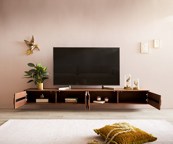 Floating TV Stand Fevo 220 cm Acacia Wood Brown 4 Doors