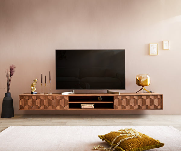 Floating TV Stand Fevo 240 cm Acacia Wood Brown 4 Doors 2 Compartments