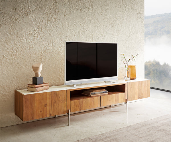 TV Stand Secara 220cm Acacia Wood Natural 2 Doors 2 Compartments