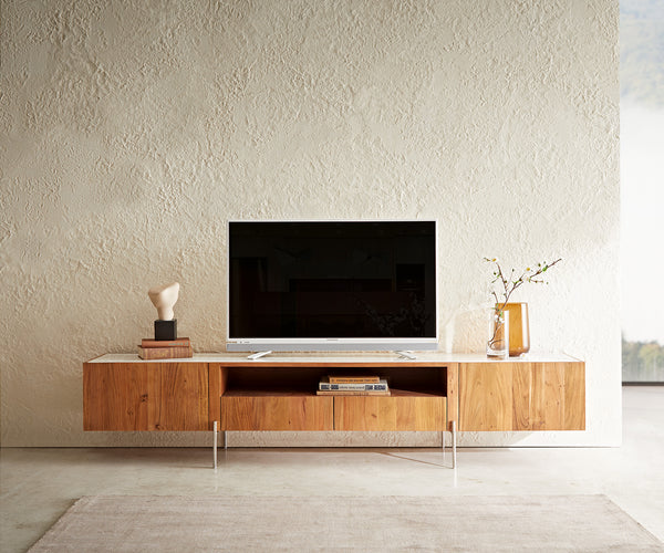 TV Stand Secara 220cm Acacia Wood Natural 2 Doors 2 Compartments