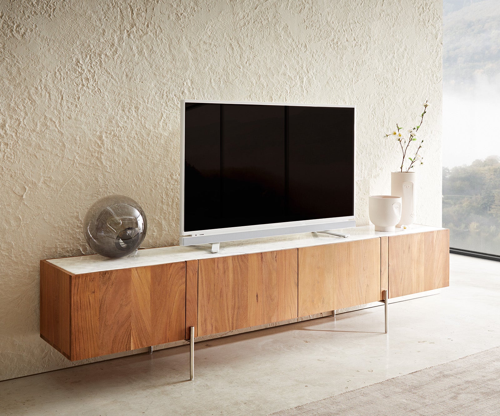 TV Stand Secara 200cm Acacia Wood Natural 4 Doors