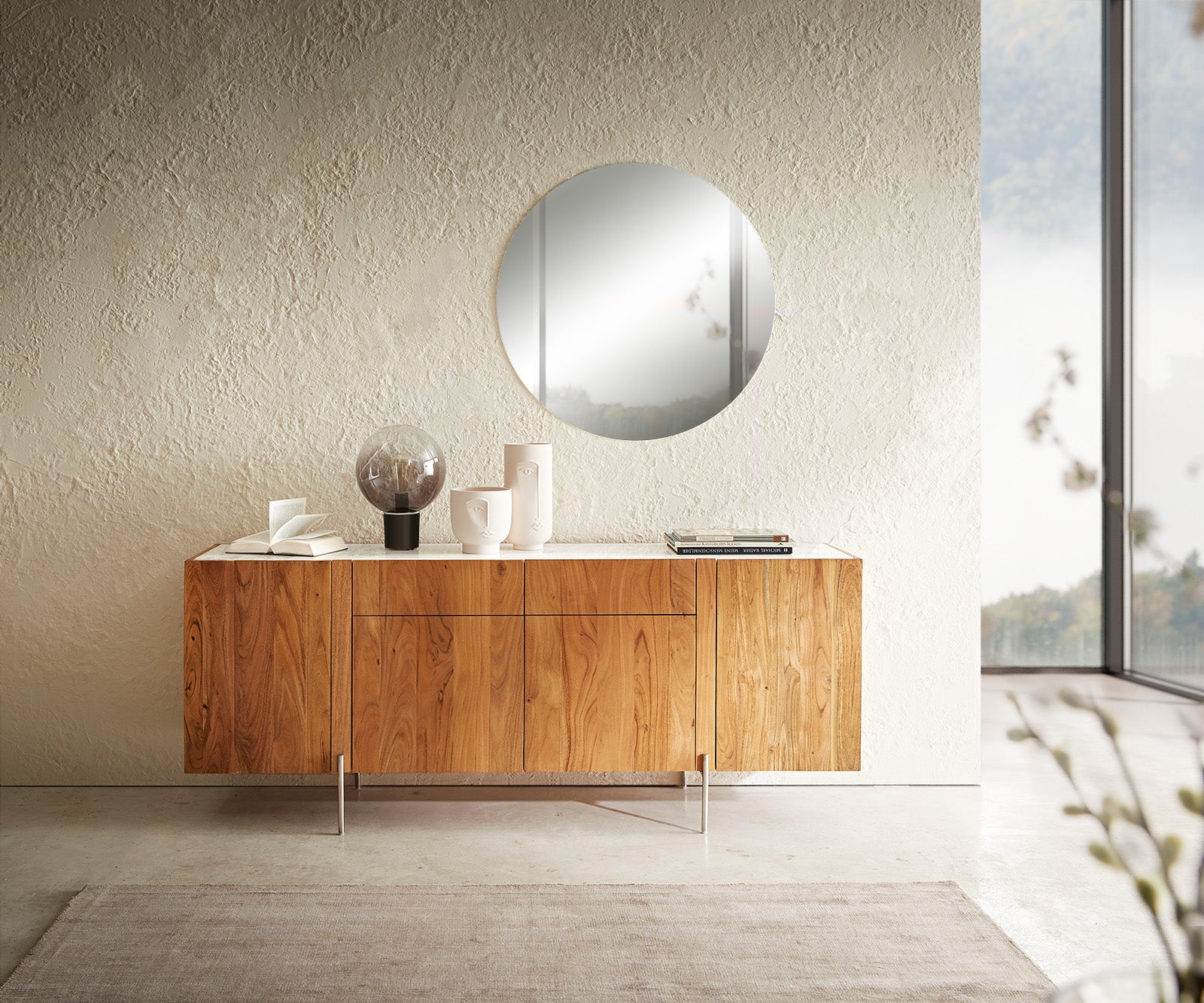 Sideboard Secara 175cm Acacia Wood Natural 4 Doors 2 Drawers