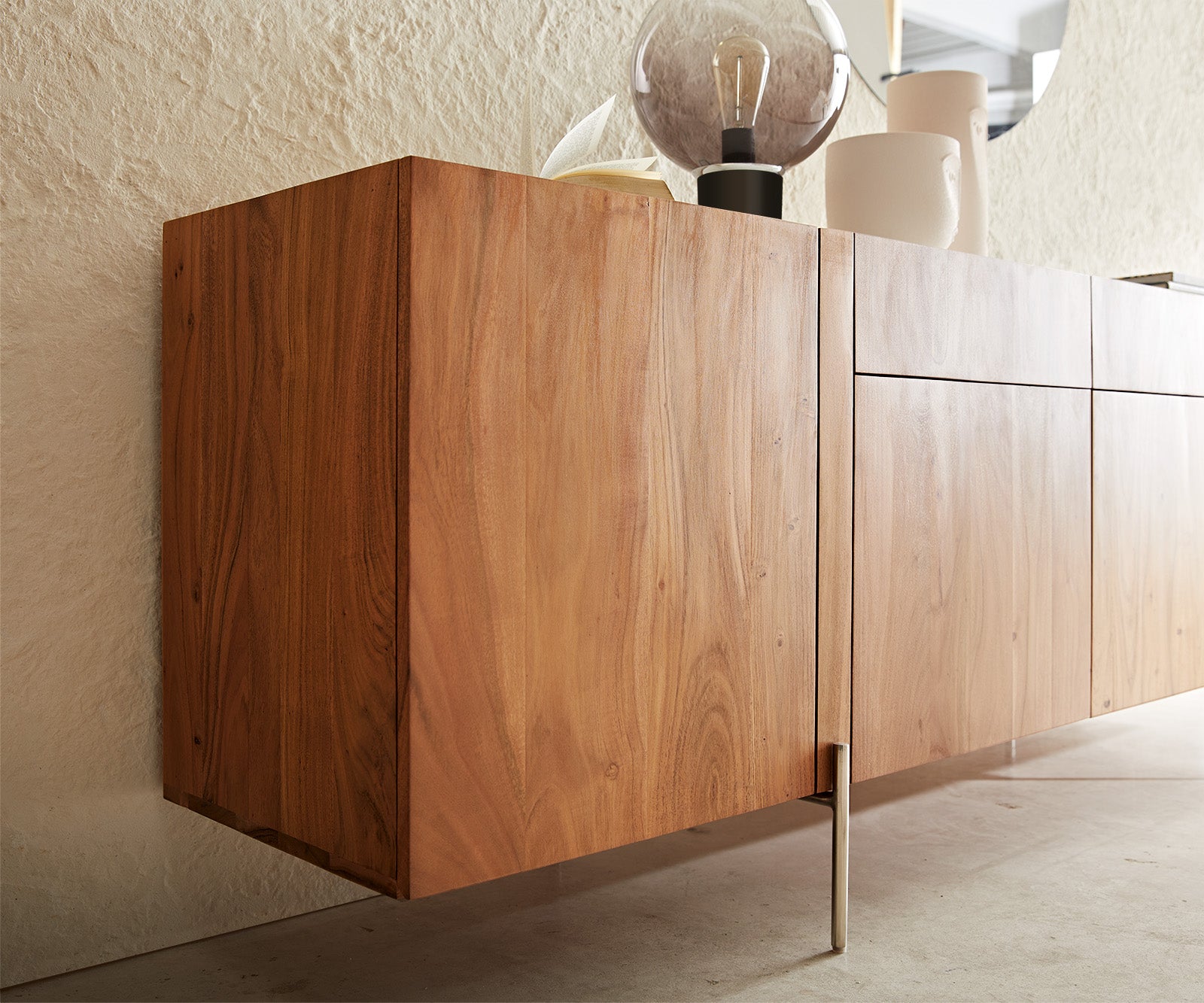 Sideboard Secara 175cm Acacia Wood Natural 4 Doors 2 Drawers