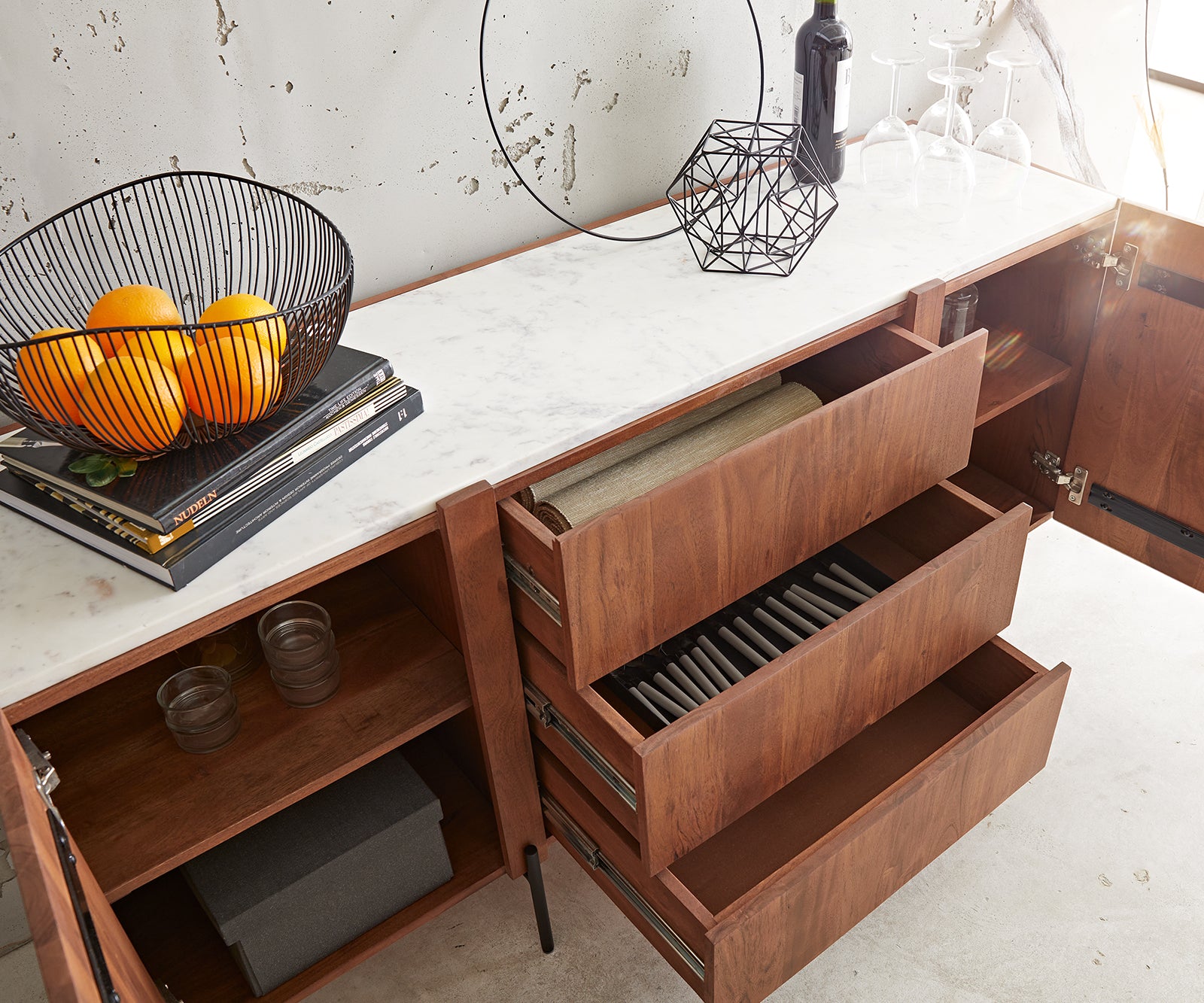 Sideboard Secara 145cm Acacia Wood Brown 2 Doors 3 Drawers