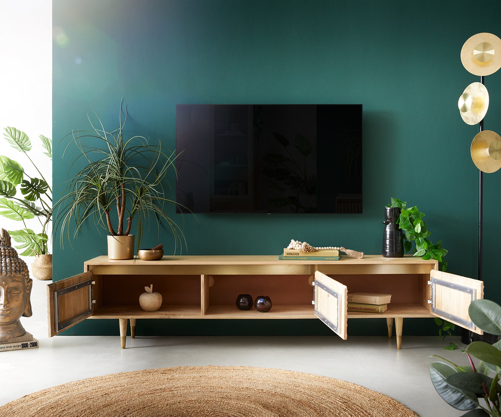 TV Stand Budaya 260 cm 4 Doors 2 Compartments Mango Wood Natural