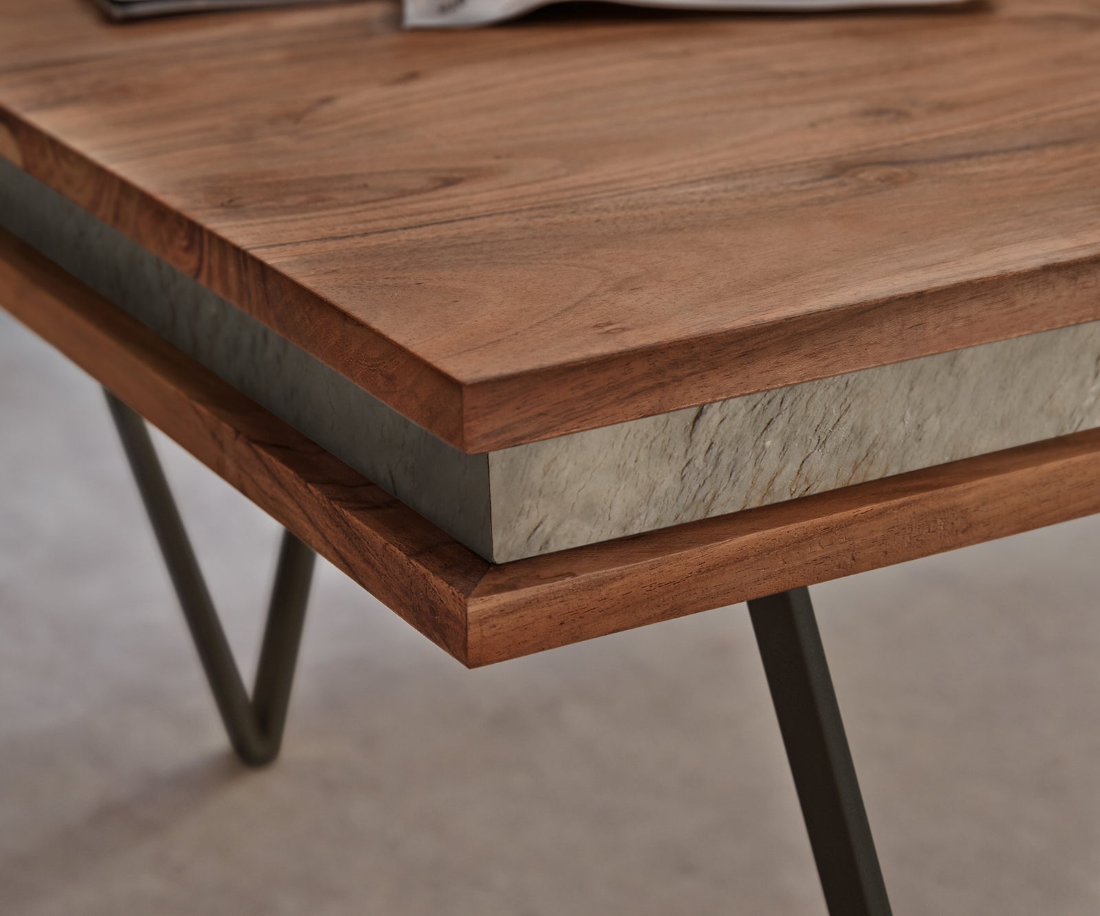 Coffee Table Stonegrace 117X60 cm Acacia Wood Brown And Slate