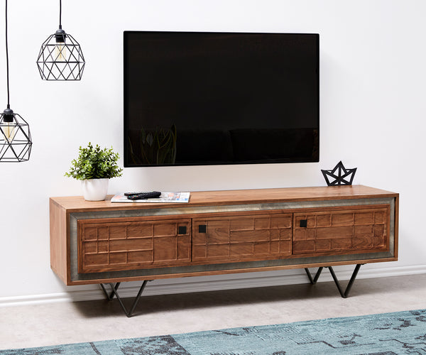 TV Stand Stonegrace 150 cm Acacia Wood Brown V-Leg Black