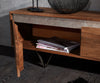 TV Stand Stonegrace 240 cm 4 Doors Acacia Wood Brown Slate V-Leg Black