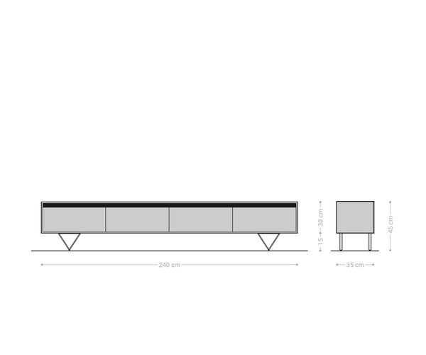 TV Stand Stonegrace 240 cm 4 Doors Acacia Wood Brown Slate V-Leg Black