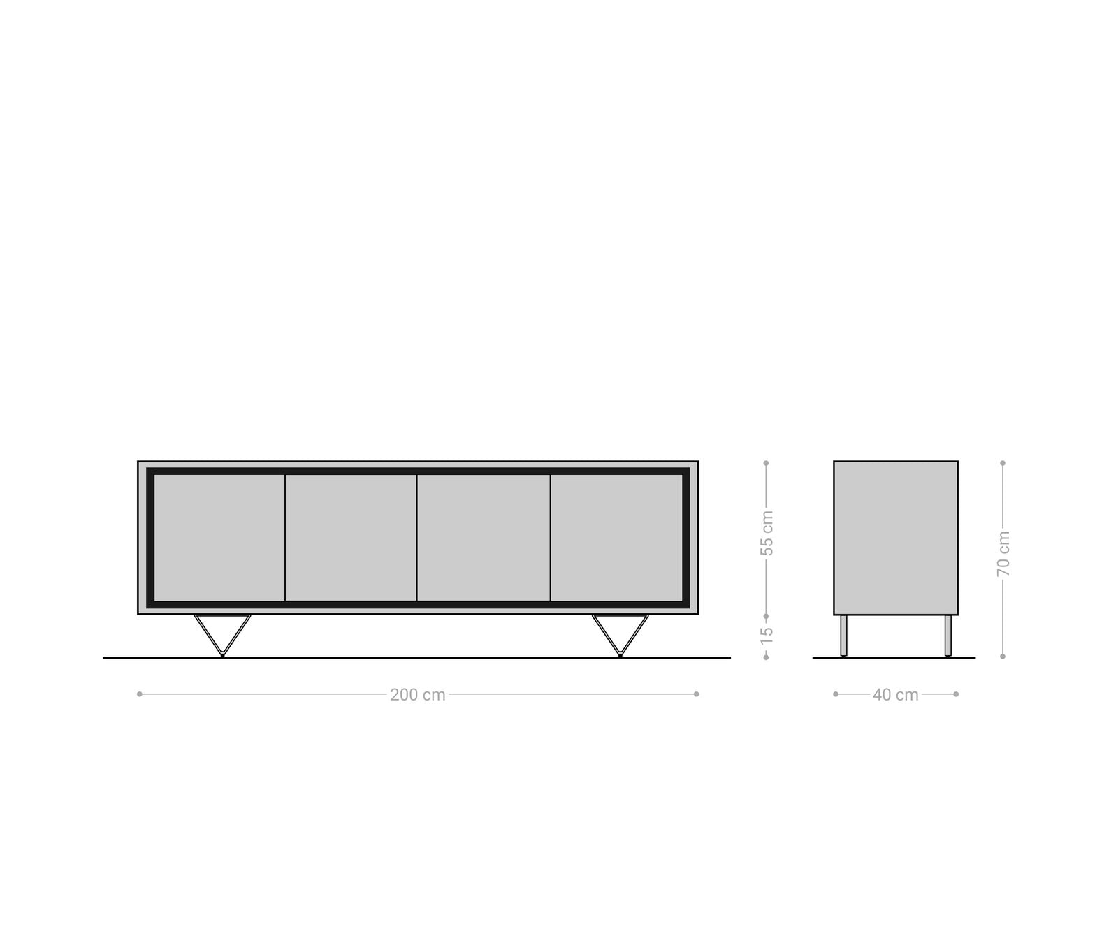 Sideboard Stonegrace 200 cm 4 Doors Acacia Wood Brown Stone Veneer V-Leg Black