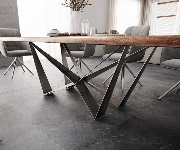 Dining Table Olympus Live Edge Acacia Wood Brown Spider Frame Steel 300cm