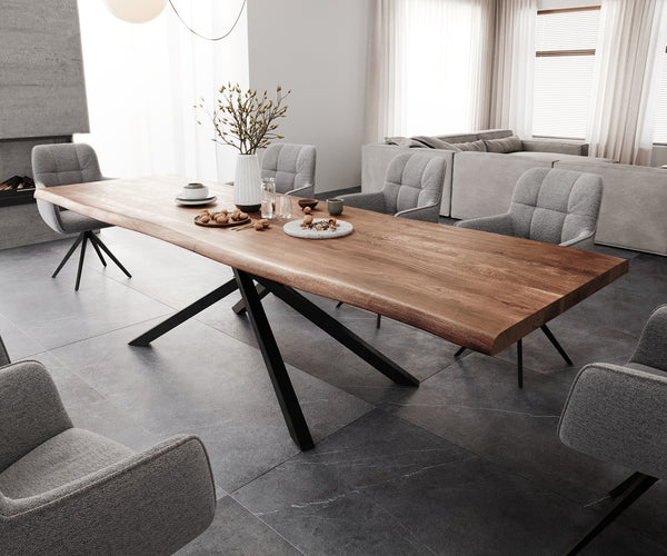 Dining Table Olympus Live Edge Acacia Wood Brown Cross Frame Black 260-300cm