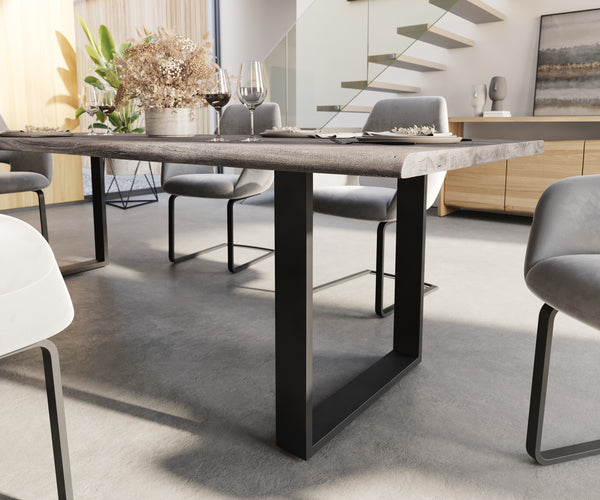 Dining Table Olympus Live Edge Acacia Wood Platinum Square Frame Slim Black 160-300cm