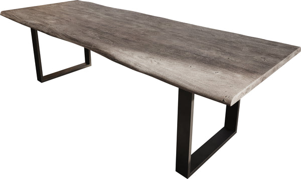 Dining Table Olympus Live Edge Acacia Wood Platinum Square Frame Slim Black 160-300cm