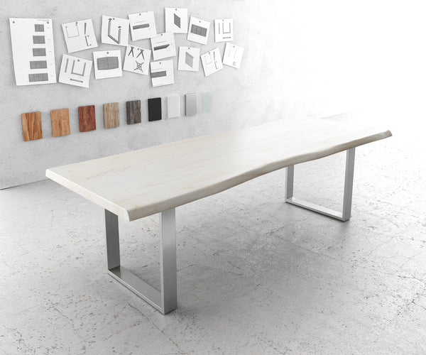 Dining Table Olympus Live Edge 140cm Neem Wood White Square Frame Slim Steel