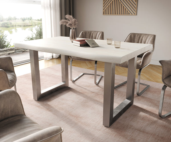 Dining Table Olympus Live Edge Neem Wood White Square Frame Steel 140-260cm