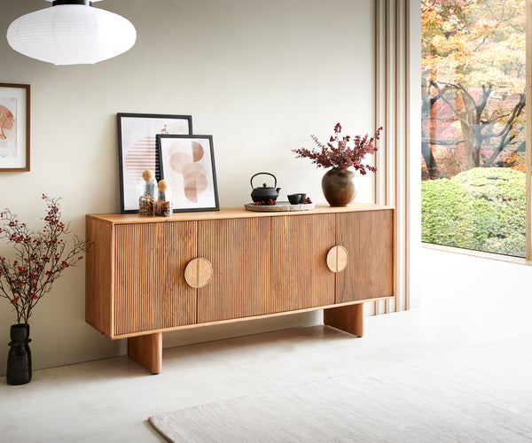 Sideboard Surimu 175cm Acacia Wood Brown 4 Doors 2 Compartments Cork Handle