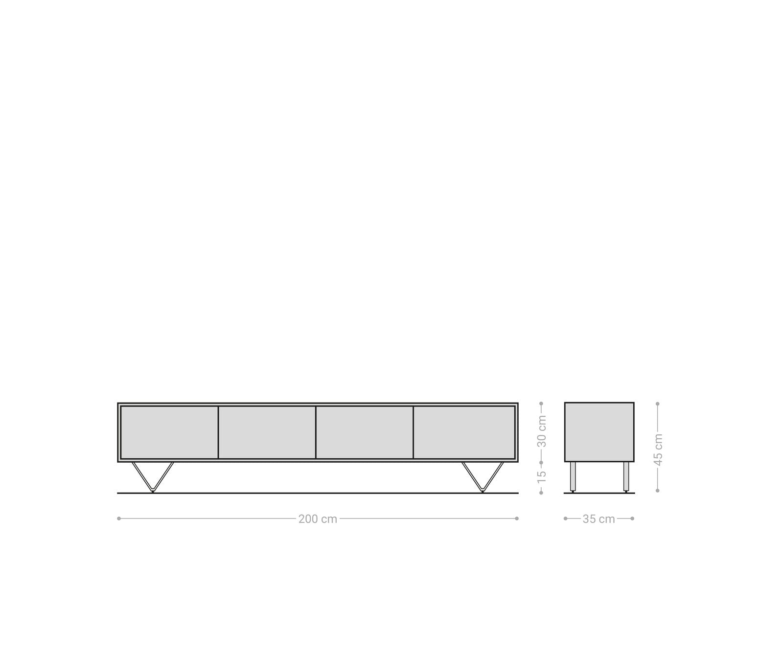 TV Stand Kleo 200 cm Acacia Wood Natural 4 Doors V-Foot Stainless Steel