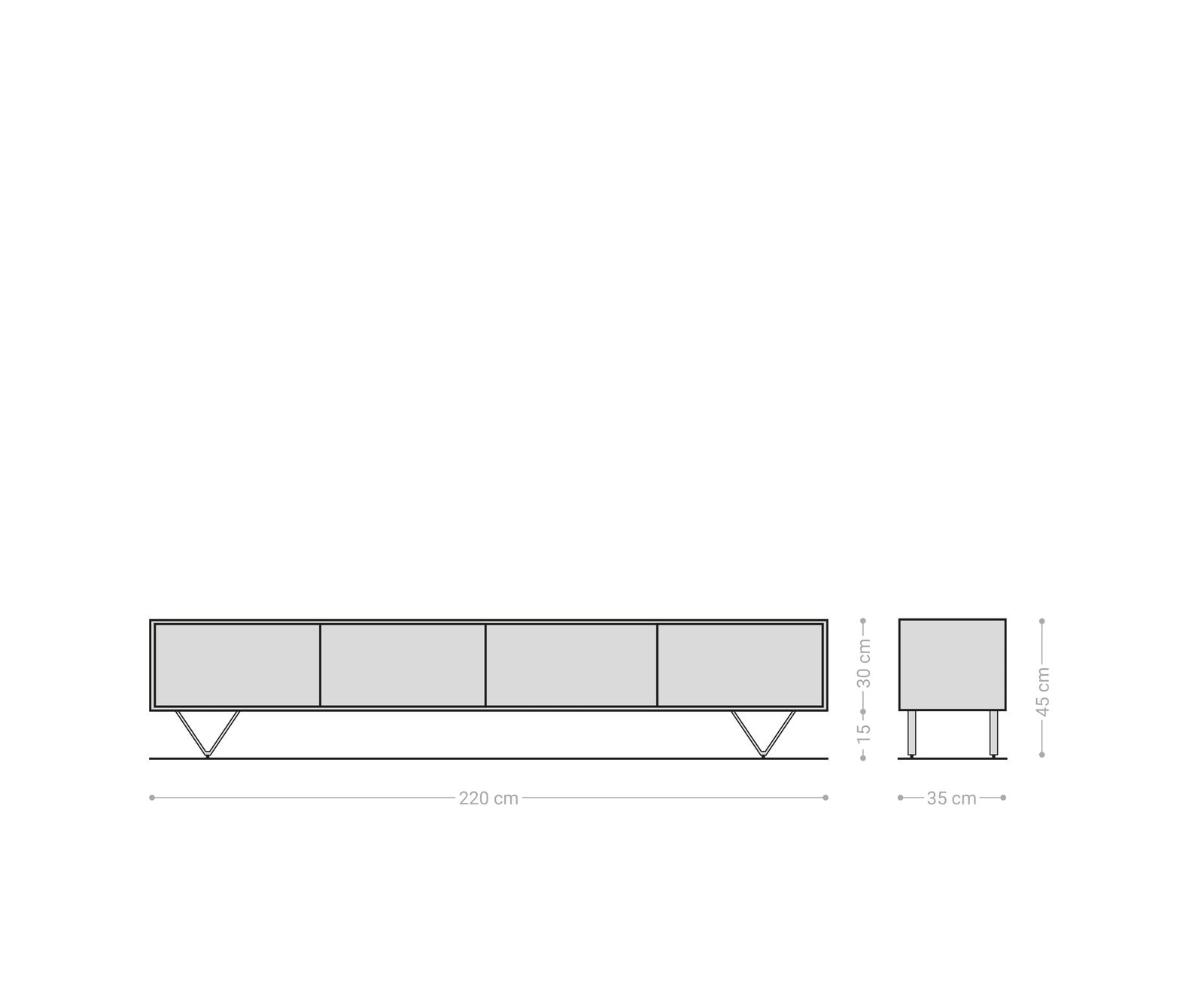 TV Stand Kleo 220 cm Acacia Wood Natural 4 Doors