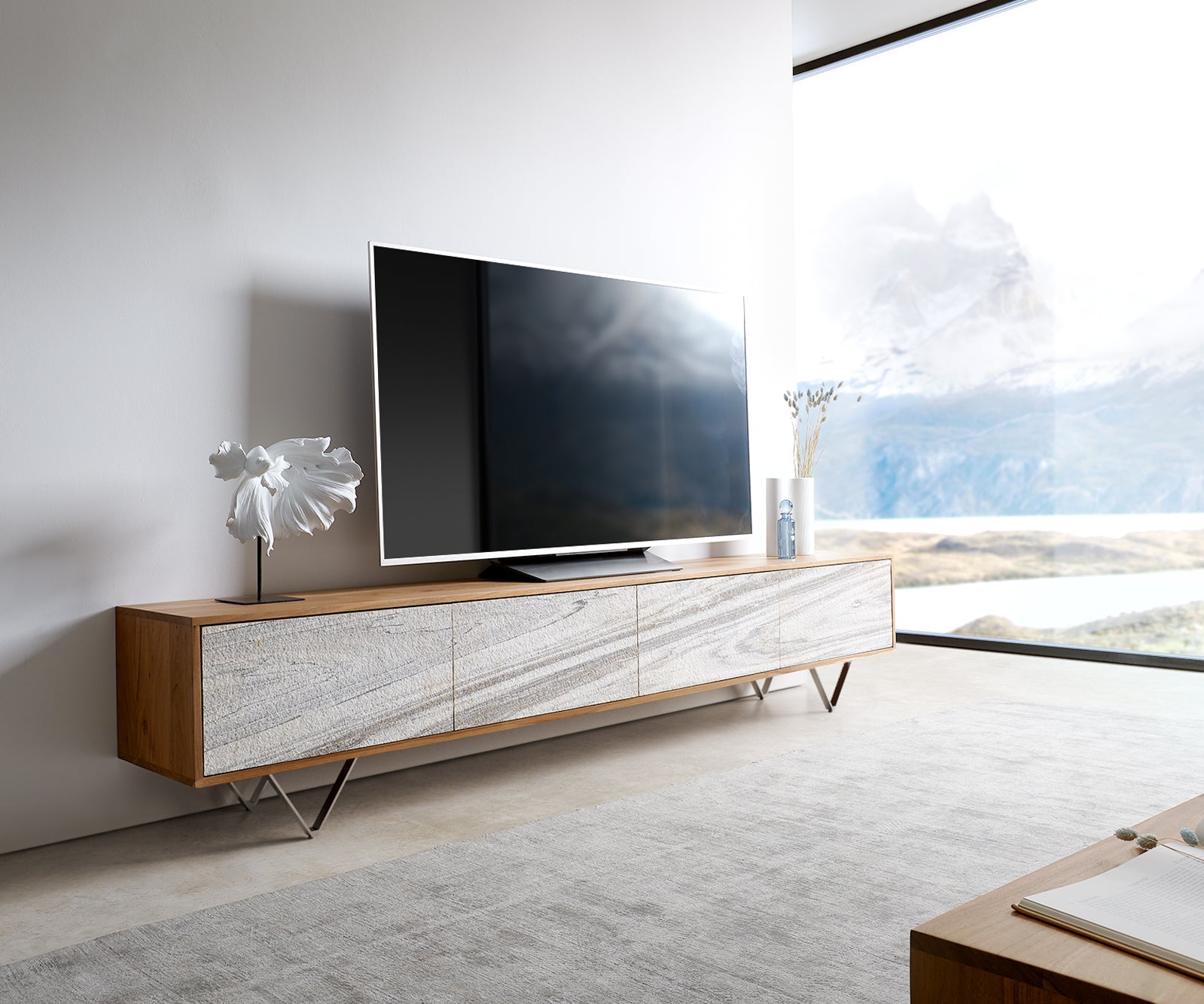 TV Stand Kleo 220 cm Acacia Wood Natural 4 Doors