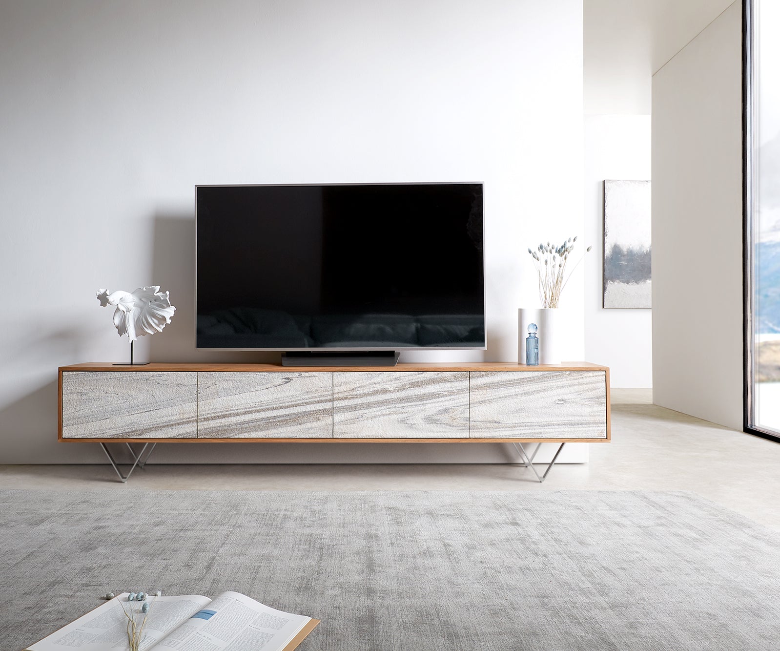 TV Stand Kleo 220 cm Acacia Wood Natural 4 Doors