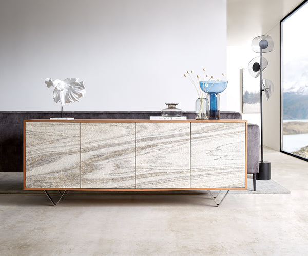 Sideboard Kleo 175cm Acacia Wood Natural 4 Doors V-Foot Stainless Steel