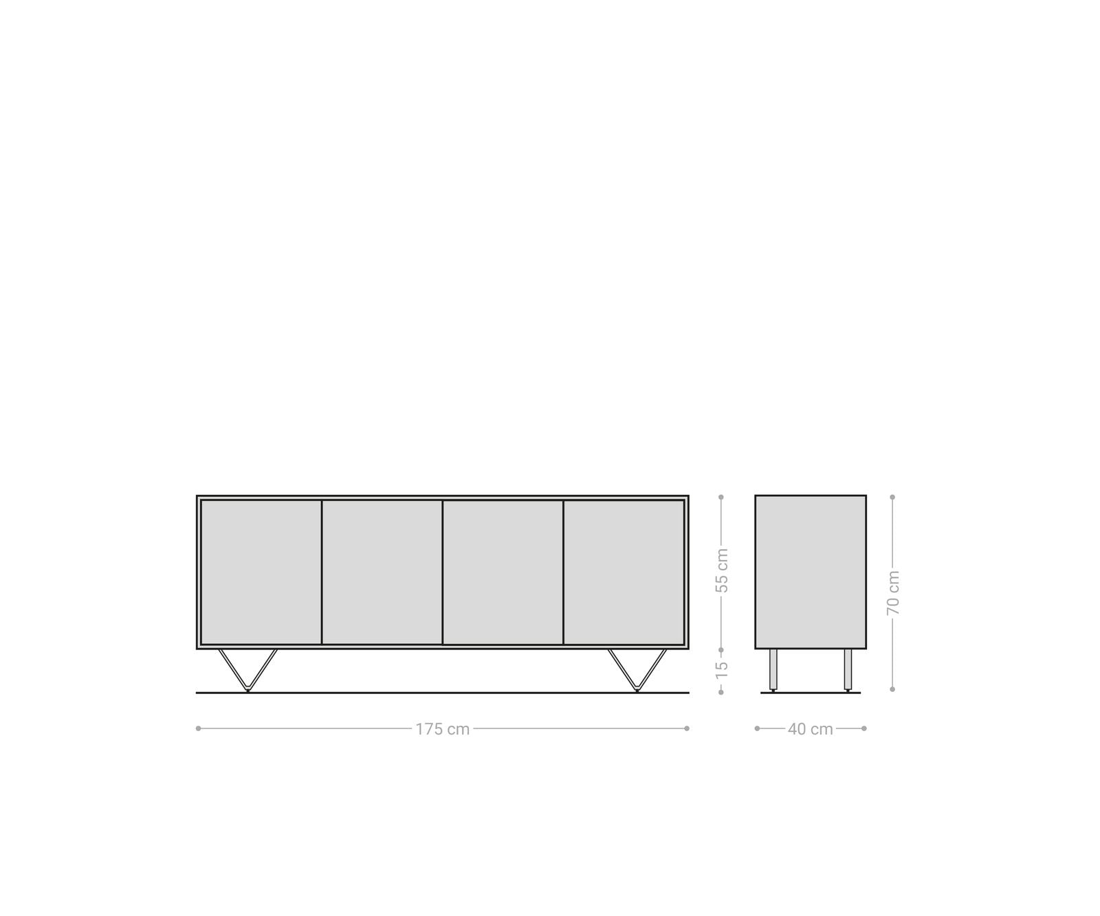 Sideboard Kleo 175cm Acacia Wood Natural 4 Doors V-Foot Stainless Steel