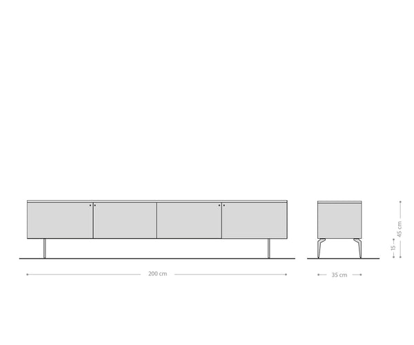 TV Stand Bahan 200 cm 4 Doors Mango Wood Teak Steel Foot Marble Top