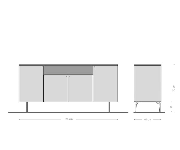 Sideboard Bahan 145 cm Mango Wood Teak Steel Foot Marble Top