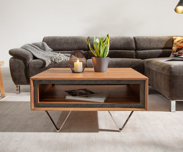 Coffee Table Stonegrace 80-115 cm Acacia Wood Natural And Slate