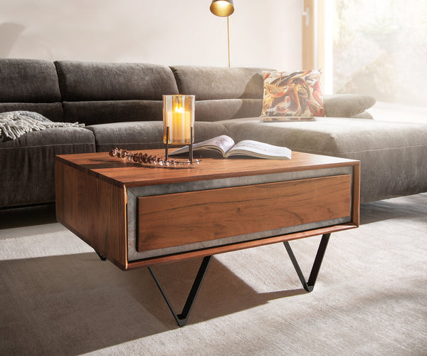Coffee Table Stonegrace 80 cm Acacia Wood Brown And Slate