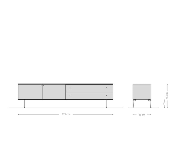 TV Stand Bahan 175 cm Mango Wood Teak Steel Foot Marble Top