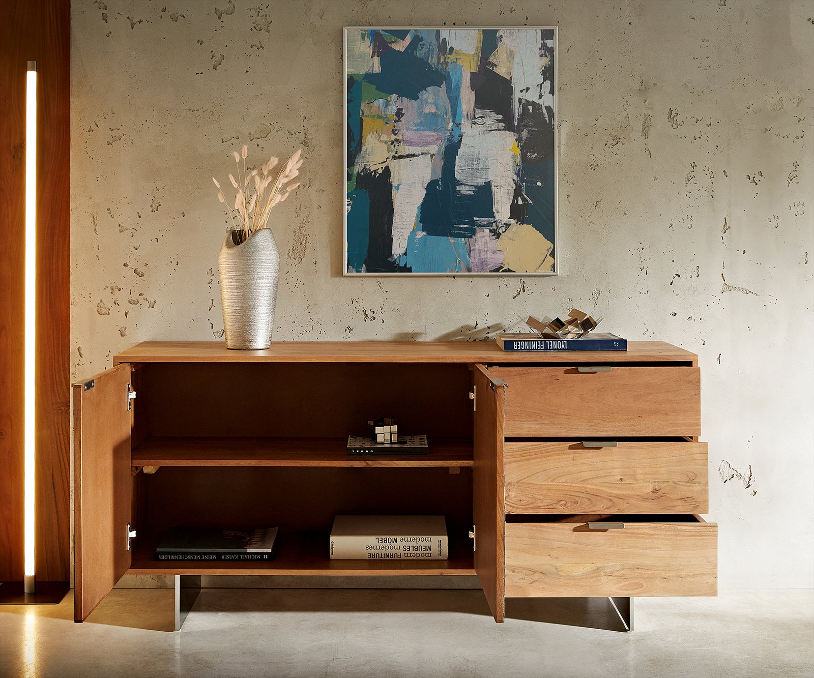 Sideboard Teele 147-175 cm Acacia Wood Natural & Slate