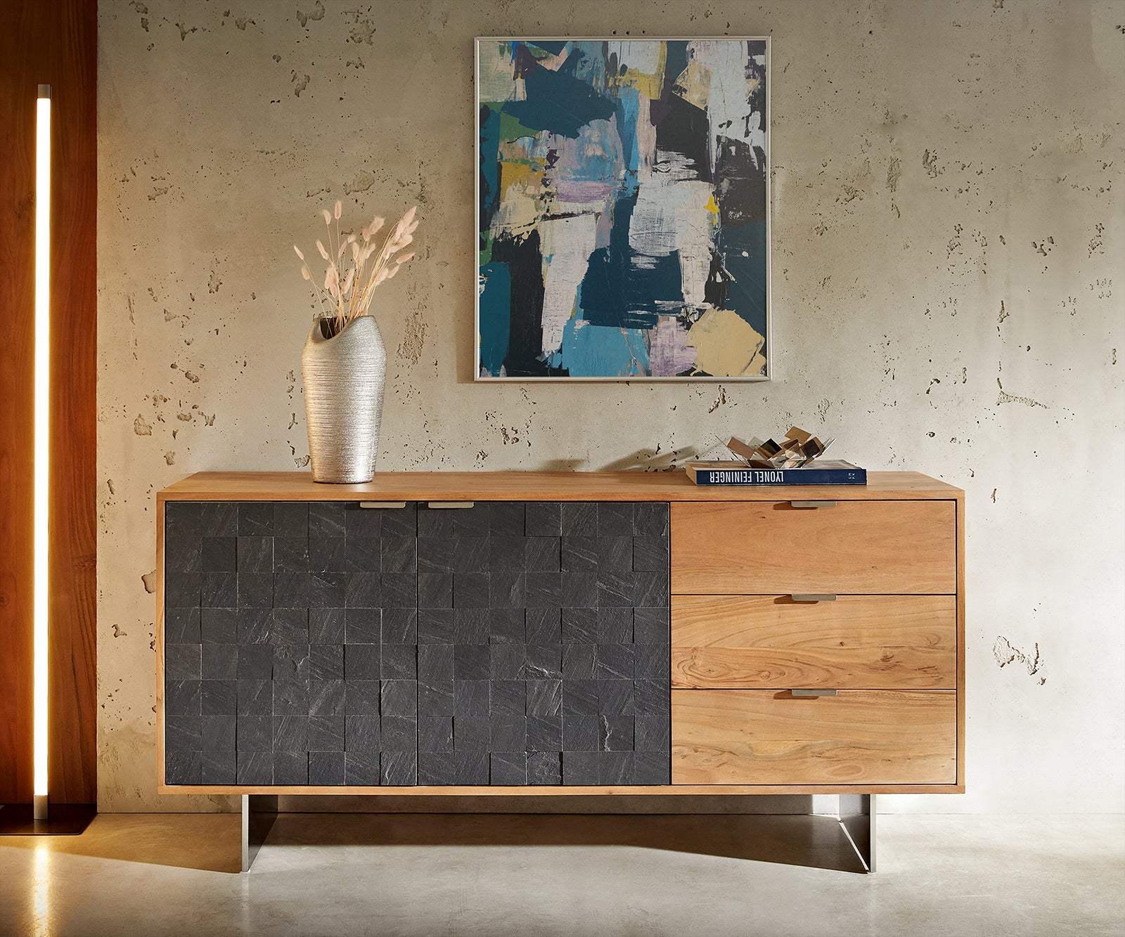 Sideboard Teele 147-175 cm Acacia Wood Natural & Slate