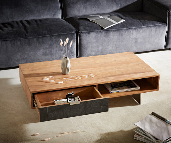 Coffee Table Teele 80-115 cm Acacia Wood Natural And Slate