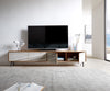 TV Stand Kleo 220 cm Acacia Wood Natural 4 Doors Angled Base Metal Black