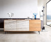 Sideboard Kleo 175cm Acacia Wood Natural 2 Doors 3 Drawers Angled Base Black