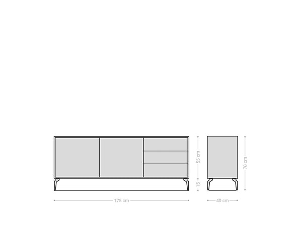 Sideboard Kleo 175cm Acacia Wood Natural 2 Doors 3 Drawers Angled Base Black