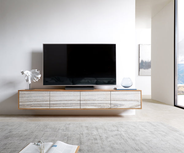 Floating TV Stand Kleo 200 cm Acacia Wood Natural 4 Doors