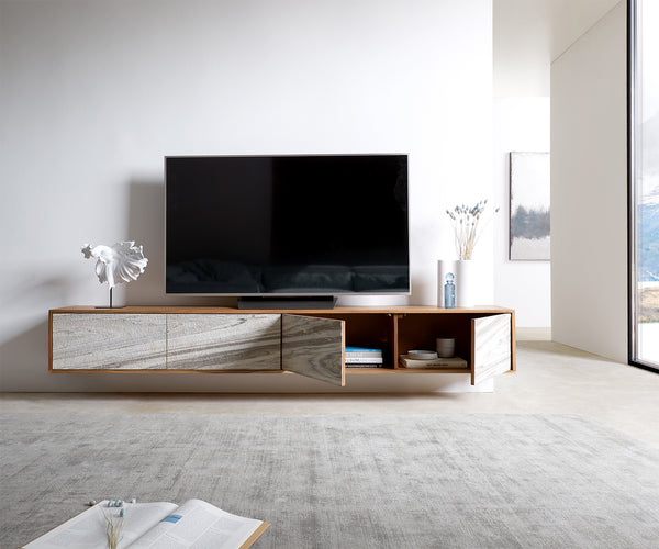 Floating TV Stand Kleo 220 cm Acacia Wood Natural 4 Doors