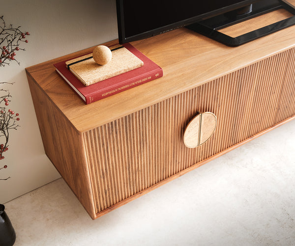 Floating TV Stand Surimu 175cm Acacia Wood Brown 4 Doors Cork Handle