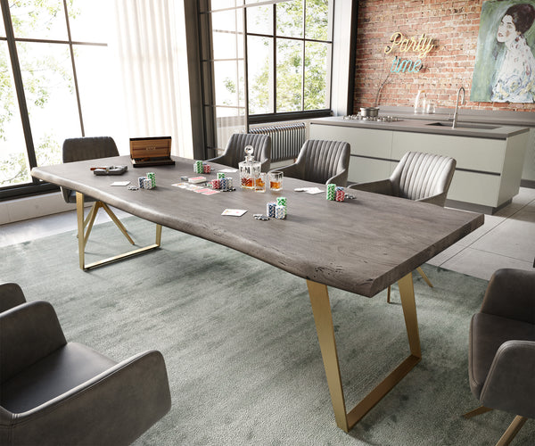 Dining Table Olympus Live Edge Acacia Wood Platinum Slanted Frame Gold 180-260cm